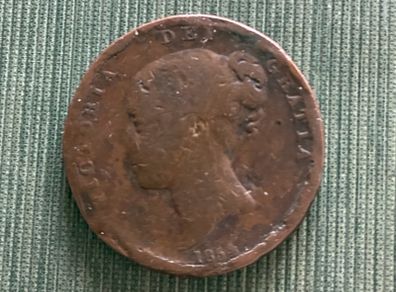 1854 Queen Victoria Early Copper Halfpenny Coin