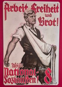 German 1933 election poster, vintage style metal sign .