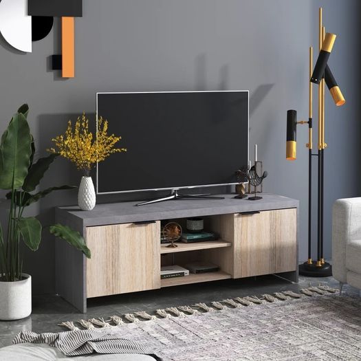 Modern Wooden TV Stand, 120Lx40Wx44cm Grey (FREE POSTAGE)