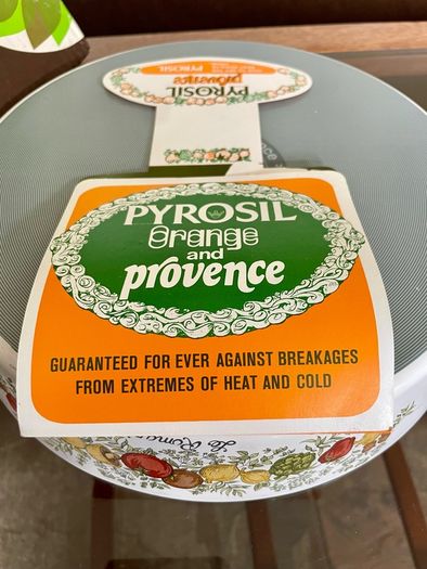 New Vintage Pyrosil Casserole Dish Spice of Life La Romarin 1970s with Lid and Original Box Unused