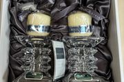 Newgrange Living Ziggy Ivory Pillar Candleholder 8.5CM, Pair (Fabric-lined)