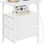 Narrow Bedside Table with Charging Station, with 2 Non-Woven Drawers, Slim Side Table with Power Outlets for Small Spaces, Living Room, White Image 2