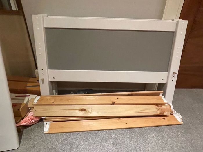 Grey & White Wooden Single Bed Frame - Can Deliver
