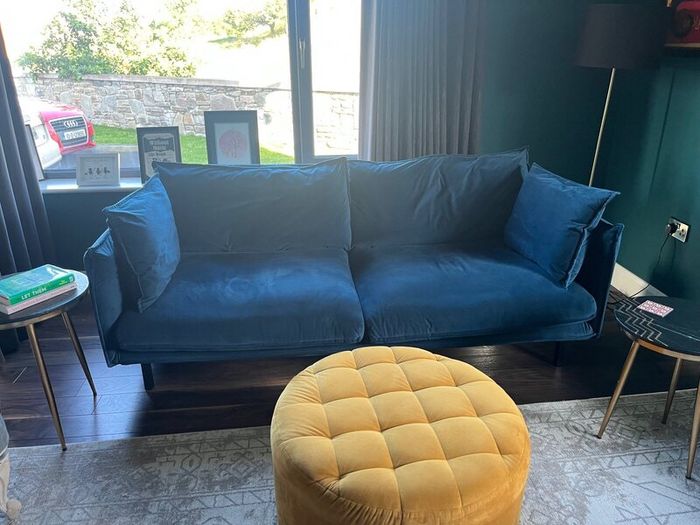 3+2 Seater navy blue Velvet Sofa Suite + footstool