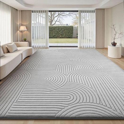 Rugs Living Room 140x200cm, Light Grey Soft Shaggy Rug for Bedroom, 3D Geometric Modern Short Pile Carpet, Extra Large Washable Anti Slip Area Rugs for Living Room Kids Room, Non Shedding