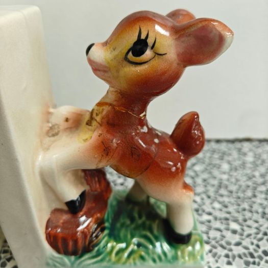 Lovely pair of vintage kitsch 1950s china fawn Bambi style bookends