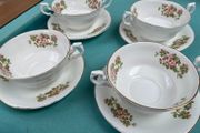 4 Bone China Soup Bowls With Matching Saucers