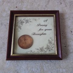 Vintage Novelty Framed Coin Display " A Penny For Your Thoughts "