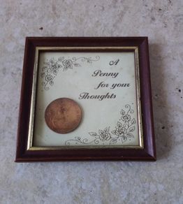 Vintage Novelty Framed Coin Display " A Penny For Your Thoughts "