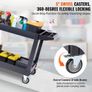Utility Service Cart, 2 Shelf 249.5 kg Heavy Duty Plastic Rolling Utility Cart with 360 Swivel Wheels (2 with Brakes), Large Lipped Shelf, Ergonomic Storage Handle for Warehouse/Garage/Cleaning Image 3