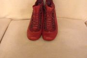 Red Leather &amp; Suede Trim Boots Size 6