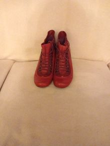 Red Leather & Suede Trim Boots Size 6