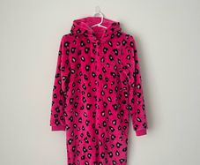 Girls Pink Leopard Print Fleece Onesie 13-14 Years