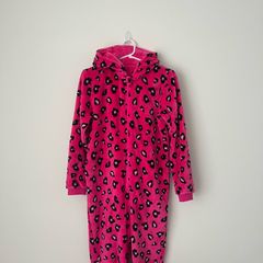 Girls Pink Leopard Print Fleece Onesie 13-14 Years