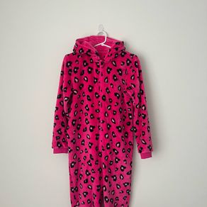 Girls Pink Leopard Print Fleece Onesie 13-14 Years