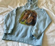 Lovely baby blue hoodie with horse motif Age 9 10