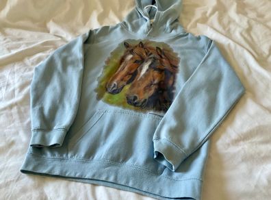 Lovely baby blue hoodie with horse motif Age 9 10