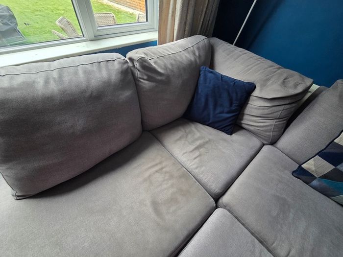 L shaped couch + Poof