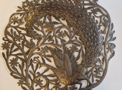 Large cut-metal peacock wall plaque