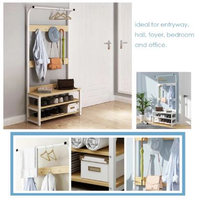 BRAND NEW Coat Rack Shoes Rack Clothes Hanger Bedroom Living Room Furniture Floor Standing Wardrobe Clothes Metal Iron Hanging Shelf BLACK