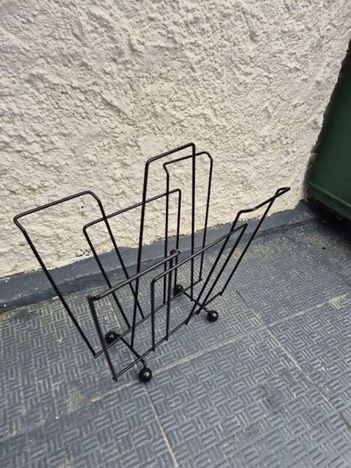 Atomic MidCentury Vintage retro black metal 1950s magazine rack