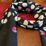 Samoon. FURTHER REDUCED.   Scarf In Black With White Polka Dots And A Littlle  Blue and Pink Also , With Decorative Pearls At The End Image 2