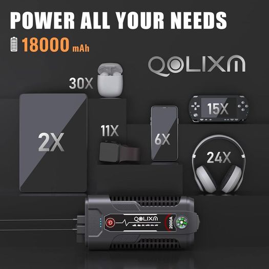 Dl100 Jump Starter, 2000A 18000mAh Battery Starter for Up 8.0L Gas/7.5L Diesel Engines, Car Starter