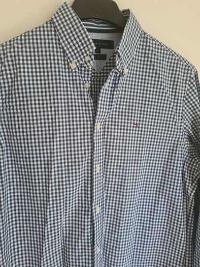 mens Tommy Hilfiger long sleeve check shirt Size Small navy blue white