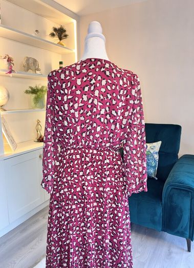 Burgundy & Cream Midi Dress from Pala D'oro Size L-XL / UK 14-16 / EU 42-44