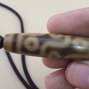 Vintage 9 Eyes Himalayan Tibetan Agate Dzi Bead Amulet Pendant Necklace