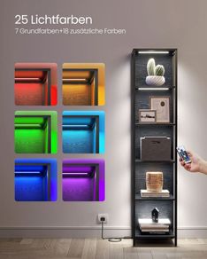 Bookcase Narrow  with 6 levels and LED lights with 25 colors, 6 brightness levels, 10 flashing modes, and 6 flashing speeds