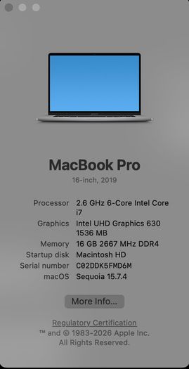 Apple MacBook Pro 16 Inch 2019 Touch Bar i7 512GB 16GB Ram 733 Cycles