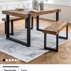 Next - Natural / Black Jefferson 4 Seater Dining Table and 2 Benches ( bench cushions included )