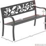 Steel Garden Bench, Rose Design 3 Seater Outdoor Furniture Seating Park Patio Seat Image 3