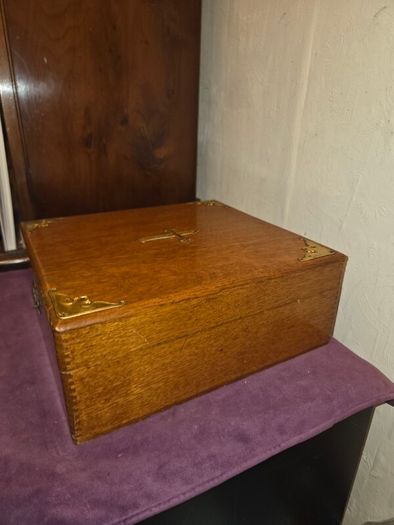 Antique Oak Church Box with Brass Cross