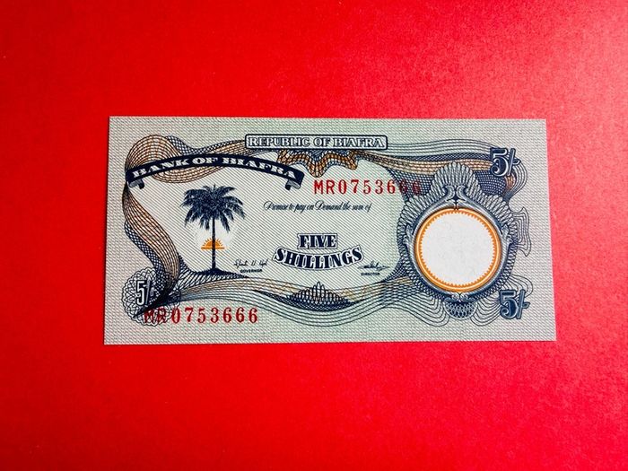 Biafra 5 /- Shillings. 1968  Pick 3a.  UNC  scarce