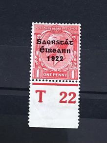 Ireland 1922 Alex Thom Saorstat 0.5d Green With Control Margin T 22 Sg53 MH