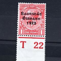 Ireland 1922 Alex Thom Saorstat 0.5d Green With Control Margin T 22 Sg53 MH