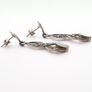 925 Vintage Sterling Silver, Marcasite & Mother of Pearl Drop Earrings Image 7