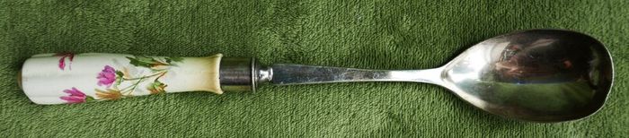 Antique Silver Plated With Hand Painted Ceramic Handle SPOON length 12"