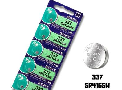 Sony 337 SR416SW Watch Batteries 1.55V 5 Pack