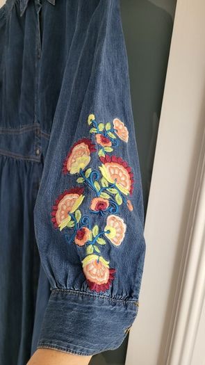 MONSOON Denim Embroidered Midi Dress with pockets Sz 14 - Rrp 110 (New)