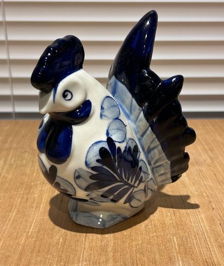Blue And White Ceramic Cockerel / Rooster Ornament