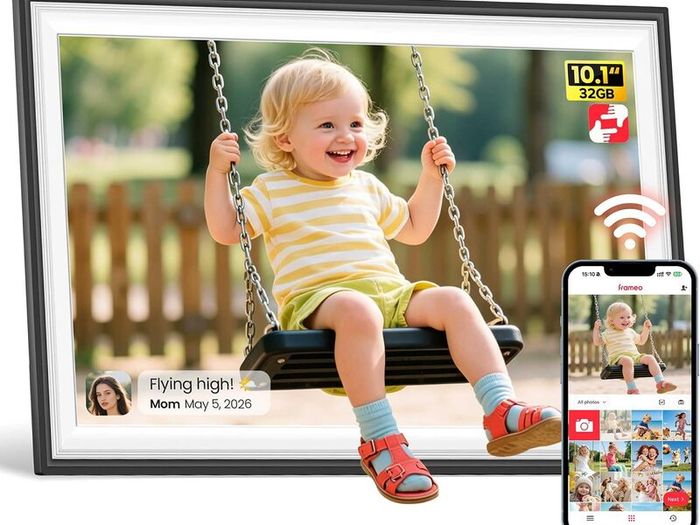 WiFi Digital Photo Frame 1280x800 HD IPS Touchscreen, 32GB Storage, Auto-Rotate, Wall-Mountable for Sharing Photos & Videos