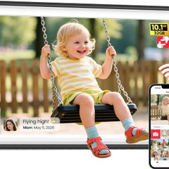 WiFi Digital Photo Frame 1280x800 HD IPS Touchscreen, 32GB Storage, Auto-Rotate, Wall-Mountable for Sharing Photos & Videos