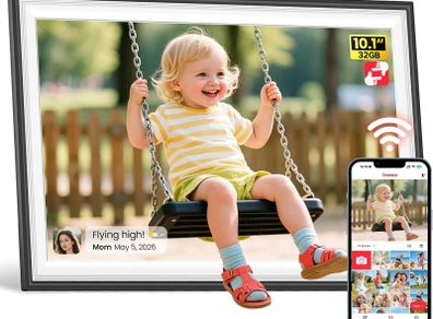 WiFi Digital Photo Frame 1280x800 HD IPS Touchscreen, 32GB Storage, Auto-Rotate, Wall-Mountable for Sharing Photos & Videos