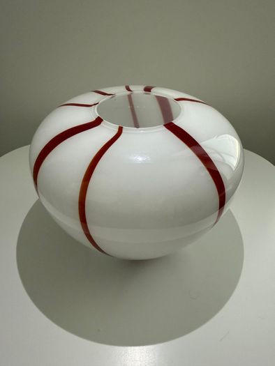 Large White & Red Studio Art Glass Vase