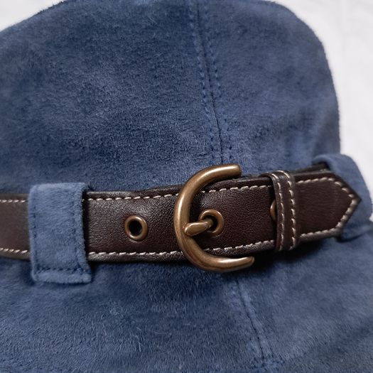 Coach Vintage Y2K Blue Suede Leather Buckle Detail Bucket Hat Size S