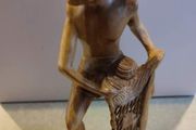 VINTAGE Fisherman with fish / Handmade wooden statue / Indonesian wood