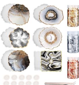 20PCS Epoxy Resin Moulds Kit Silicone Moulds Coaster Resin Kit for Beginners Resin Art Starter Kit Molds Resin Casting Making DIY Agate Home Decoration with 3 Gold Foil Flakes (FREE POSTAGE)